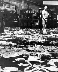 Sweeping up after 1929 Wall Street crash (from The Commons)